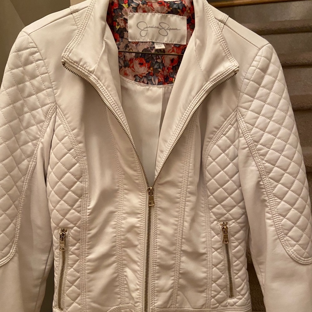 Sexy white faux leather Jessica Simpson Jacket.